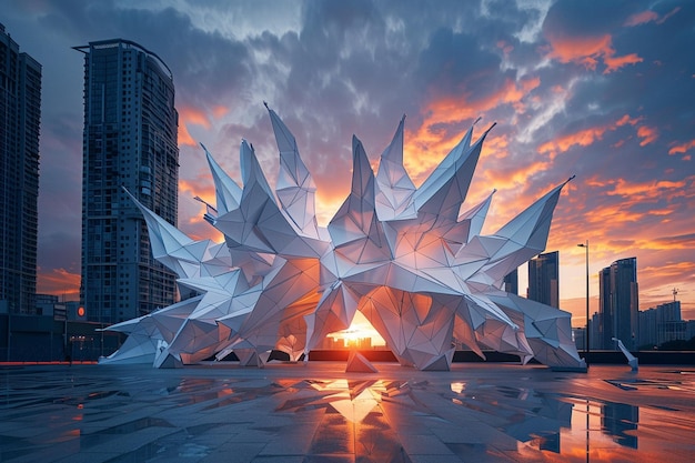 Foto mergulhe numa cidade onde o origami colossal é generativo.