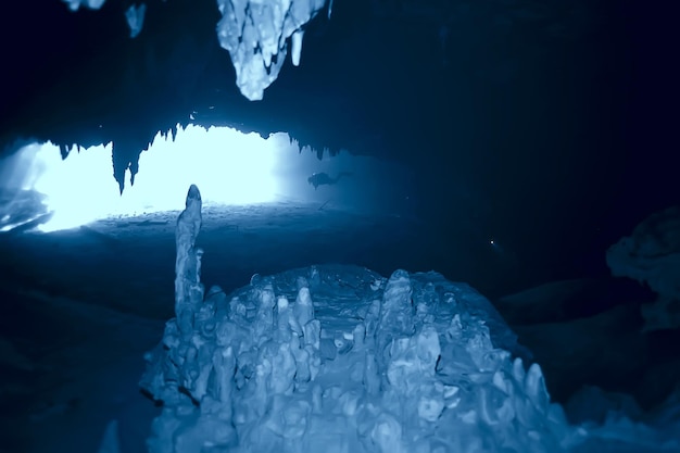 mergulho nos cenotes, méxico, cavernas perigosas, mergulho no yucatão, paisagem de caverna escura subaquática