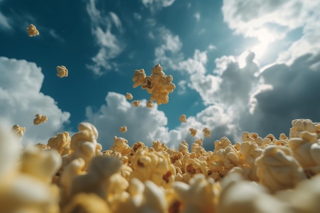 Merienda de palomitas de maíz cielo soleado Comida dulce Generar Ai