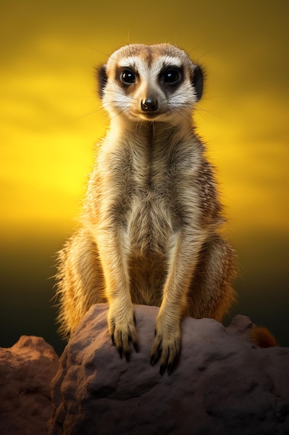 Foto una merkata sentada en la cima de una gran roca