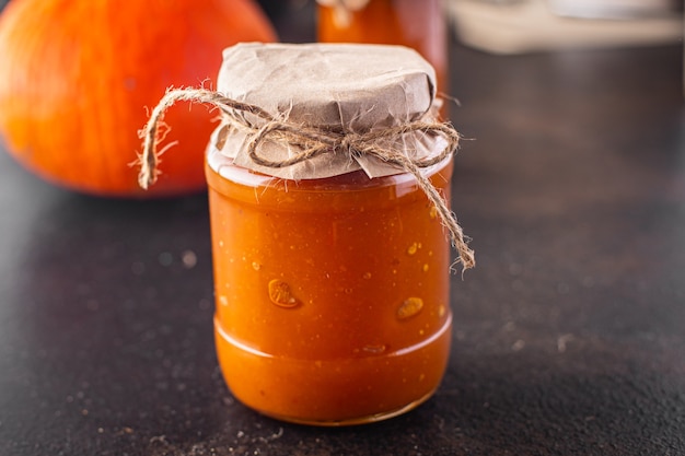 mermelada de calabaza dulce postre cosecha de otoño comida enlatada porción fresca lista para comer comida merienda