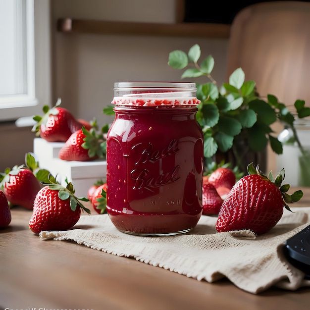 mermelada de fresa en un frasco