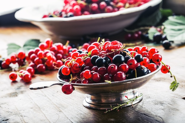 Mermelada de grosellas rojas y negras con grosellas rojas frescas