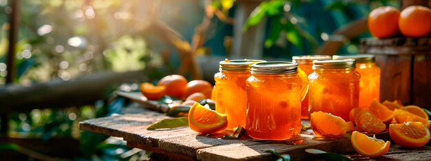 Mermelada de naranja en un frasco Foco selectivo