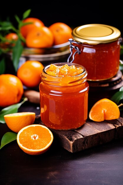 mermelada de naranja en un frasco de vidrio mermelada De naranja sobre un fondo de madera deliciosa mermelada natural