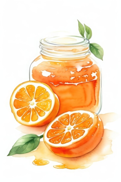 Mermelada de naranja en un tarro con rodajas de naranja