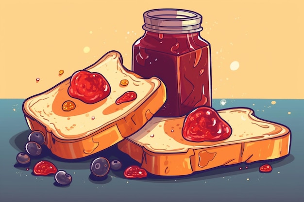 Foto mermelada y tostadas al estilo de los dibujos animados