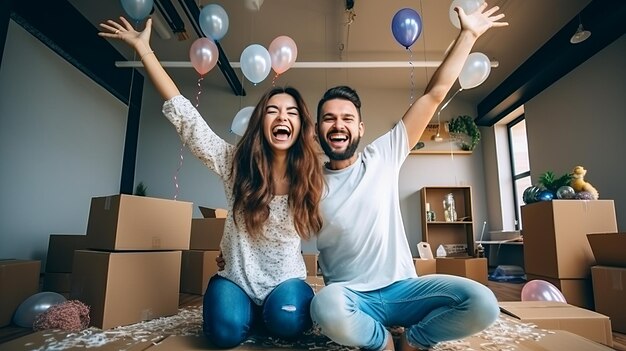 Foto merriment unleashed jovem casal hilário se deleita com a aventura de se estabelecer em uma nova casa ar 169