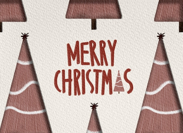 MERRY CHRISTMAS CARDES de felicitación de fuente roja con ilustración del árbol de Navidad
