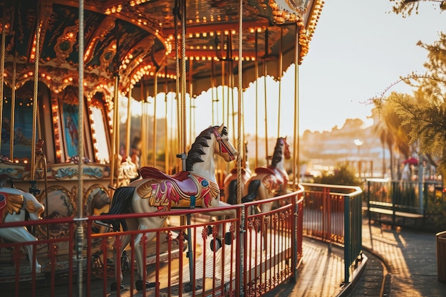Foto merry go round carousel em parque de diversões