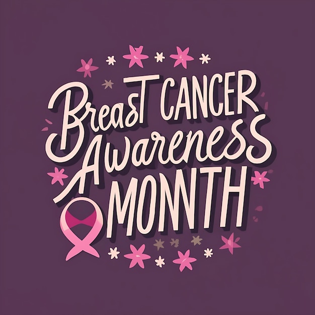 Foto mes de concientización sobre el cáncer de mama cinta rosa y letras