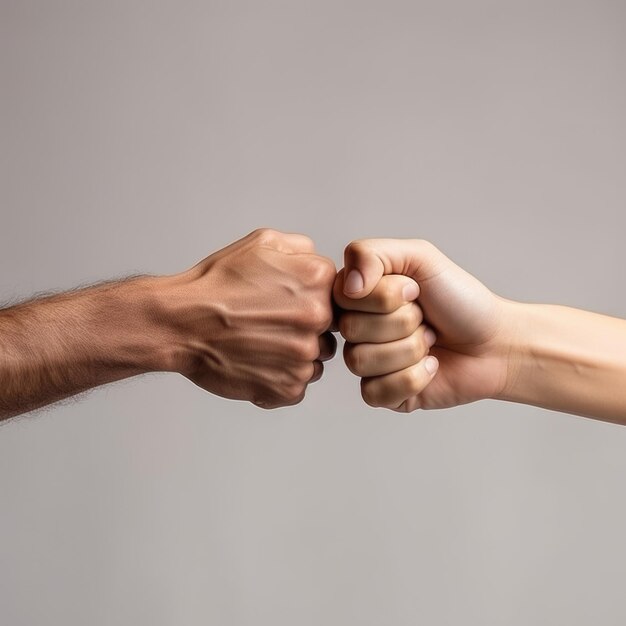 Foto mês da história negra closeup de dois braços de diferentes raças cores da pele amigos multinacionais dando punho