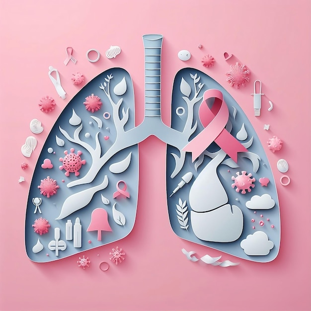 Mês de Conscientização sobre o Câncer de Pulmão Silueta dos pulmões em ilustração para o fundo Dia Mundial do Câncer