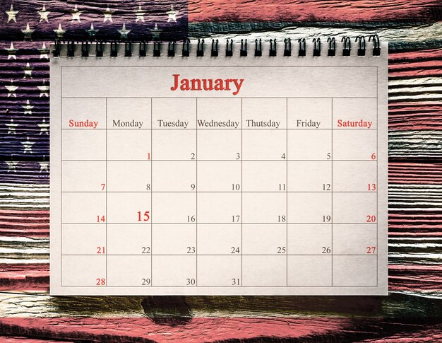 Mês de janeiro no calendário