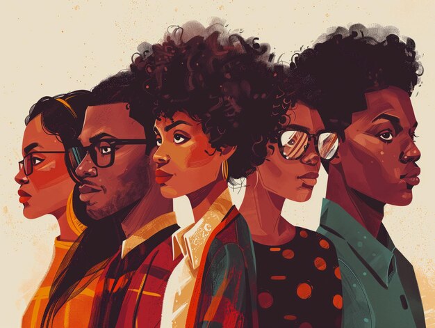 El Mes de la Historia Negra ilustraciones abstractas coloridas de diversas representaciones de los afroamericanos