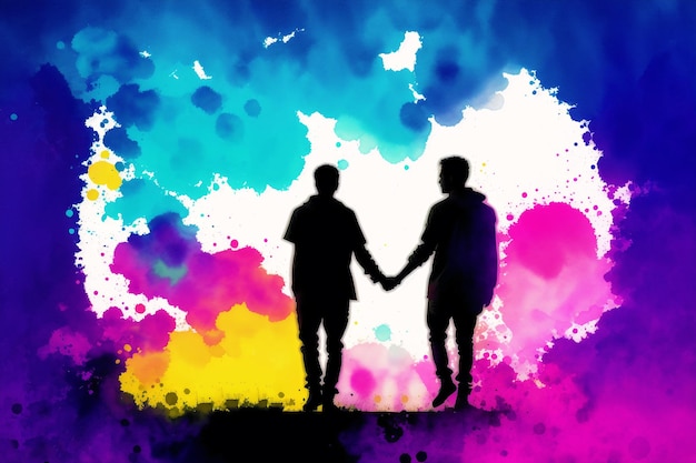 Mes del orgullo Una ilustración de dos hombres tomados de la mano Pareja gay pasando tiempo juntos Lgbtq