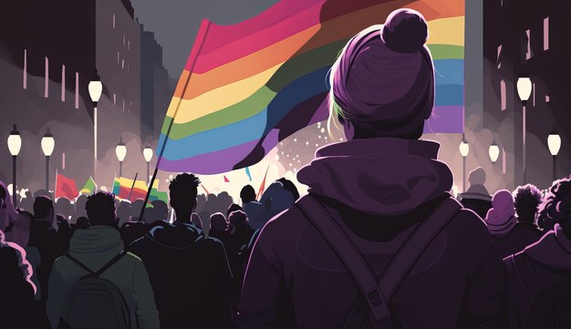 Mes del orgullo LGBT bandera y grupo diverso de personas Generativo ai