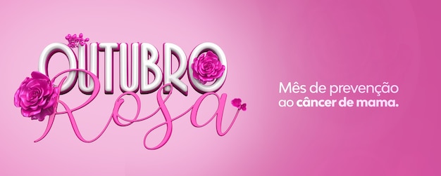 MES DE PREVENCIÓN DEL CÁNCER DE MAMA 3D DE OCTUBRE ROSADO SOBRE UN FONDO ROSADO CON FLORES