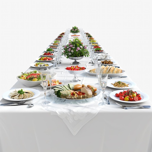 Una mesa abundante con platos de comida que incluyen ensaladas frescas y frutas Un banquete para los sentidos