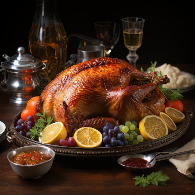 Mesa de Acción de Gracias Elegancia pavo asado