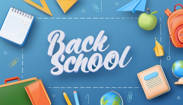 una mesa azul con un fondo azul con un background azul con las palabras de vuelta a la escuela