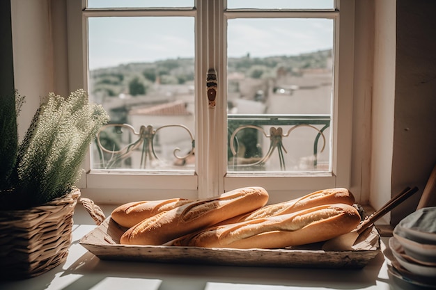 Una mesa con baguettes