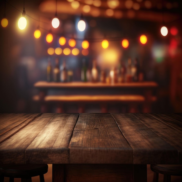 Foto una mesa en un bar con una barra al fondo