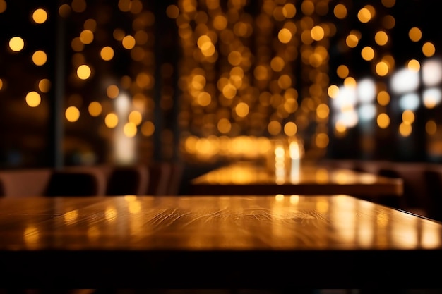 Una mesa en un bar con luces de fondo