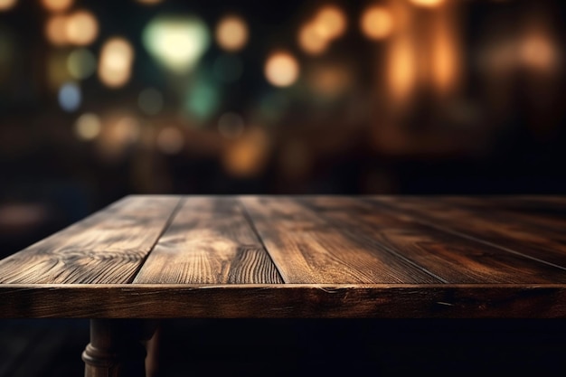 Una mesa en un bar con luces de fondo