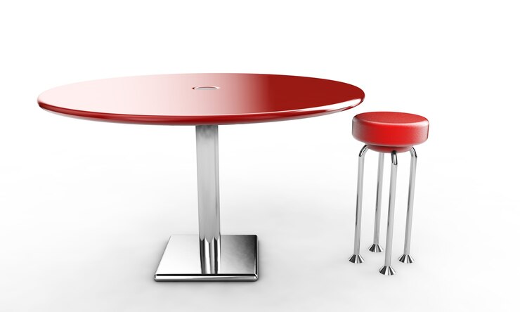 Foto mesa de bar moderna con dos sillas sobre fondo blanco. imagen renderizada en 3d.