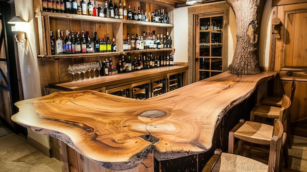 Mesa de bar rústica en un entorno contemporáneo