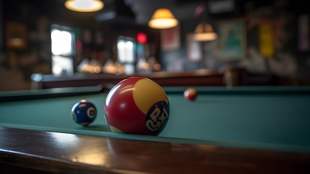 Una mesa de billar con una bola de billar roja y amarilla