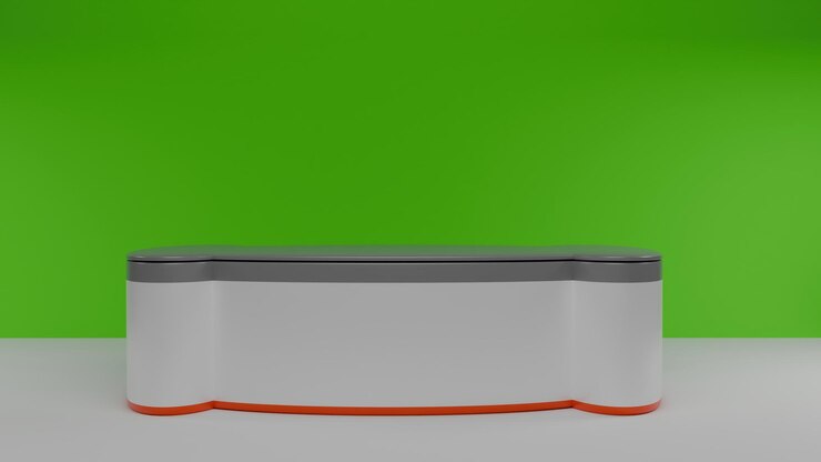 Foto mesa blanca con fondo verde en el estudio de noticias