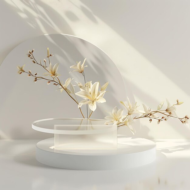 una mesa blanca con un jarrón con flores en ella