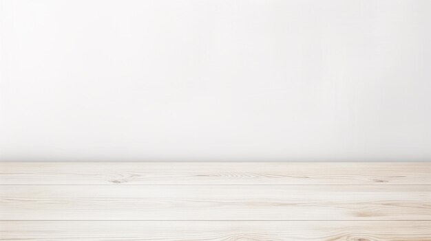 Foto mesa blanca de madera vacía con espacio en blanco y fondo de pared blanca