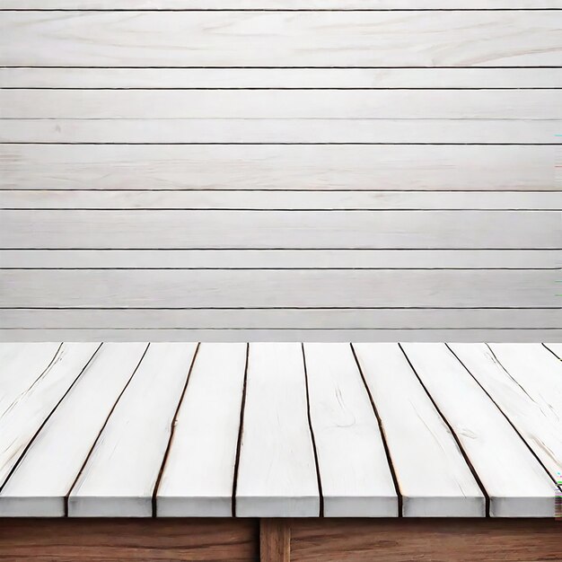 Foto mesa blanca de madera vacía sobre un fondo de pared blanca generado por la ia