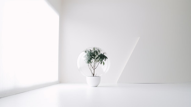 Una mesa blanca con una planta dentro.