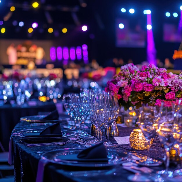 una mesa para una boda con una mesa para dos