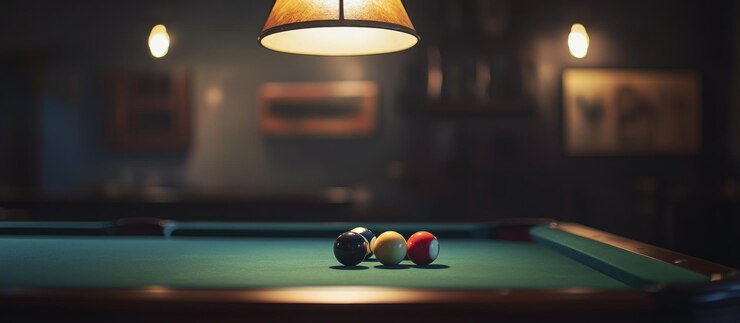 Mesa con bolas bajo la piscina de luz