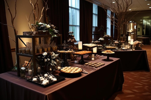 una mesa de buffet con muchos postres