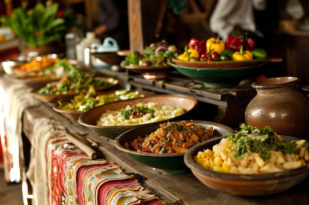 Mesa buffet vários pratos pratos comida tradicional peruana de conforto cozinha caseira