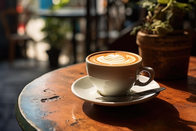 Mesa de café con capuchino