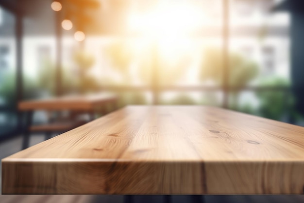 Una mesa en una cafetería con un sol brillante brillando sobre ella.