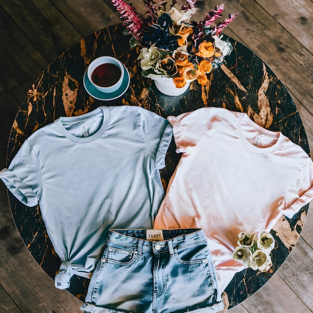 una mesa con una camisa y una camisa en ella