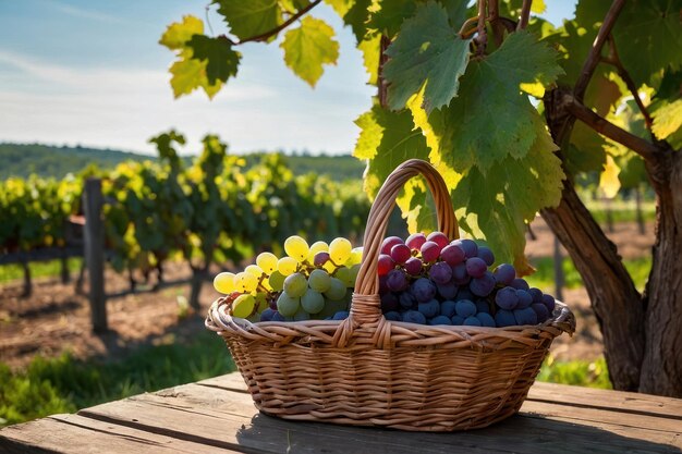 Foto mesa de la canasta de uvas