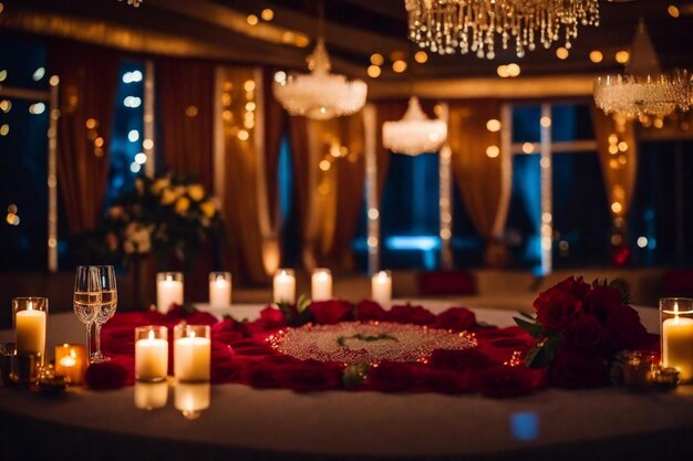 una mesa con un candelabro y flores en ella