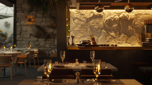 una mesa con un candelabro y vasos de vino en ella