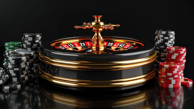 Mesa de casino con fichas y ruleta