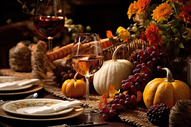 Mesa de cena con decoración elegante de Acción de Gracias