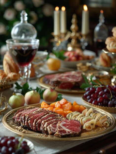 La mesa de la cena festiva de Navidad está lista para ser servida.